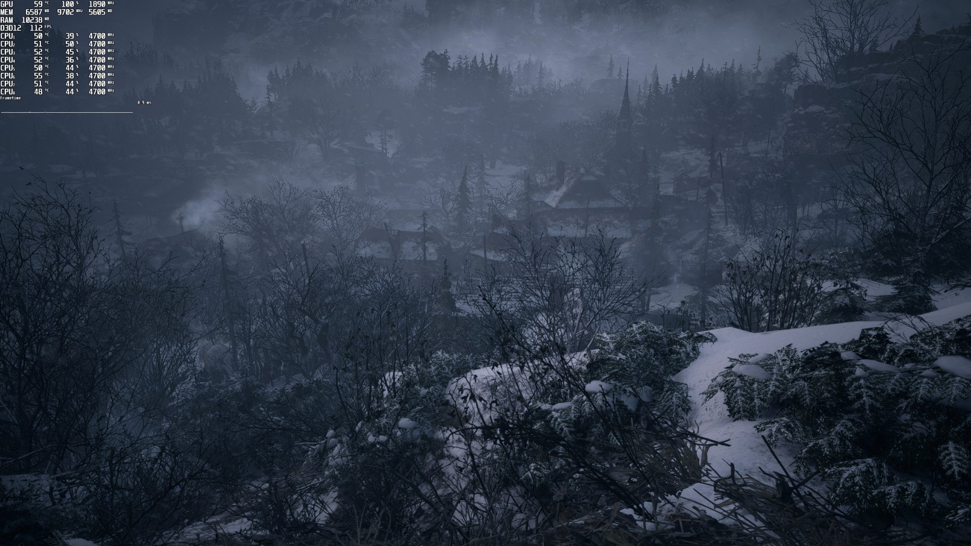 Resident Evil Village CPU benchmark scene